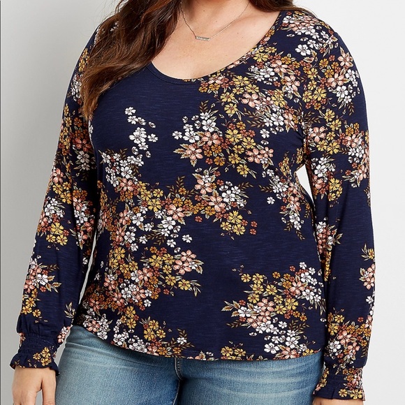 Plus Sz XXL Blue Floral Long Flutter Sleeve - Picture 3 of 7